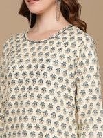 Thumbnail for HERE&NOW Cream-Color & Teal Ethnic Motifs Printed Sequined Cotton Kurta - Distacart