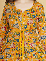 Thumbnail for Kalini Women Mustard Yellow Floral Printed Anarkali Fusion Kurta - Distacart