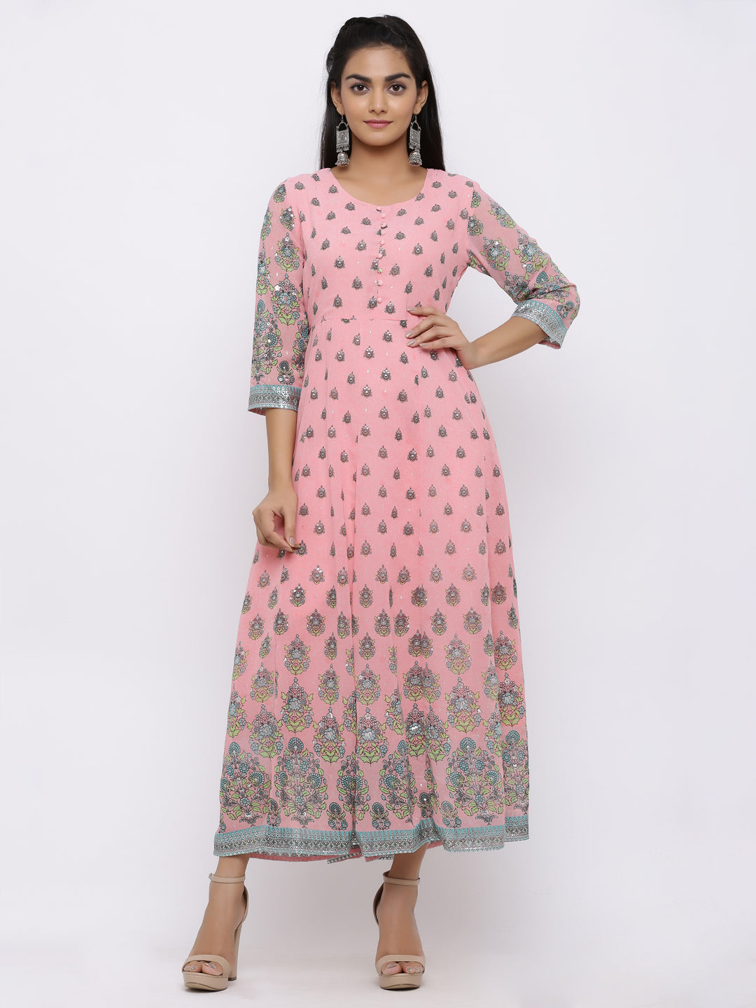 Juniper Womens Pink Georgette Foil Print Maxi Dress - Distacart
