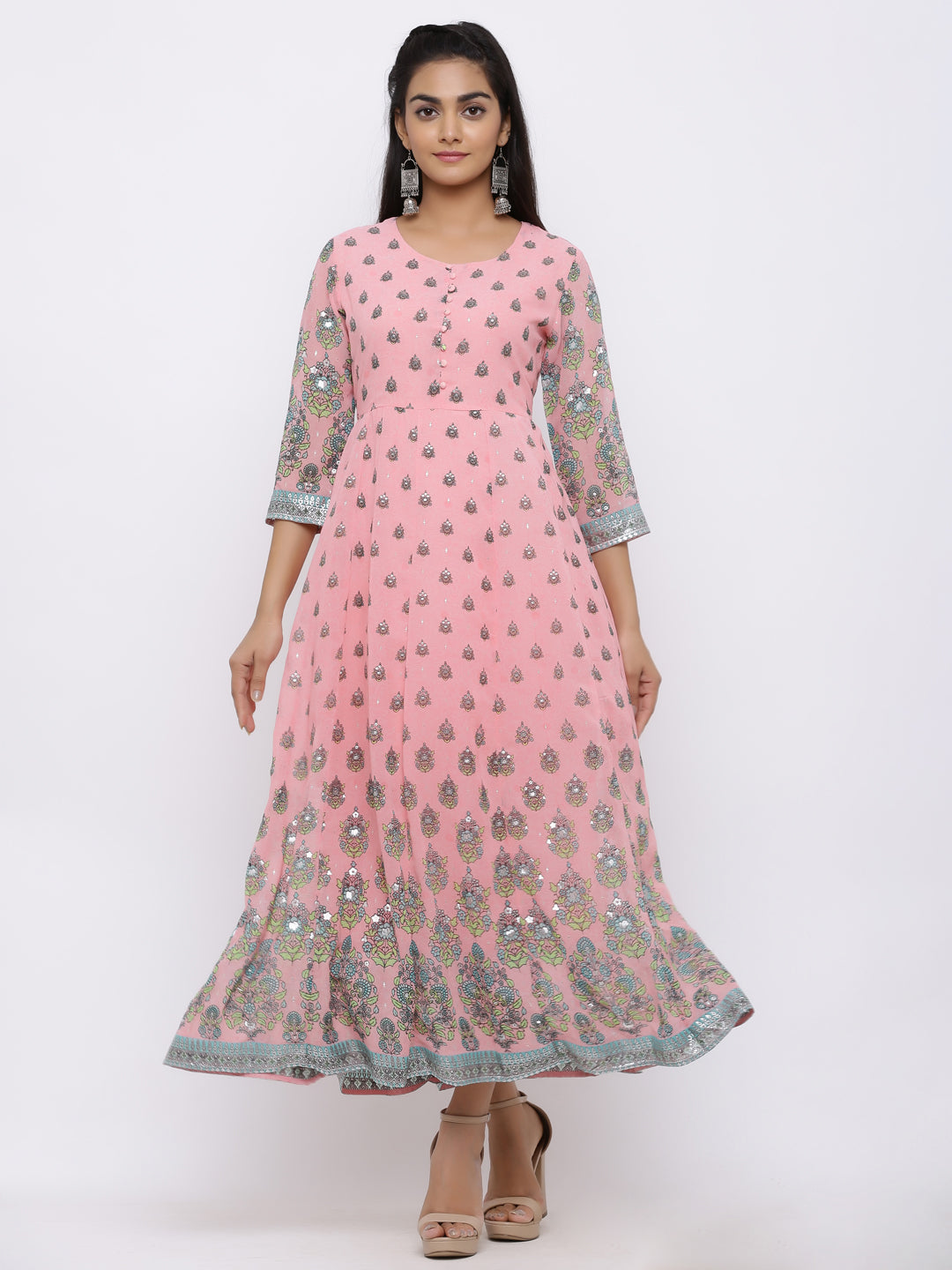 Juniper Womens Pink Georgette Foil Print Maxi Dress - Distacart