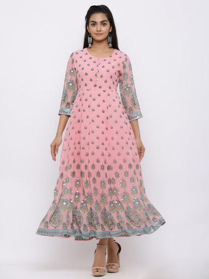 Juniper Womens Pink Georgette Foil Print Maxi Dress - Distacart