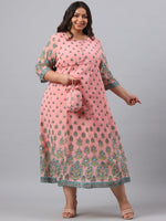 Thumbnail for Juniper Women`s Pink Georgette Printed Flared Dress - Distacart