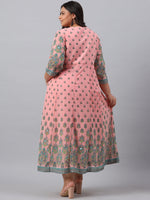Thumbnail for Juniper Women`s Pink Georgette Printed Flared Dress - Distacart