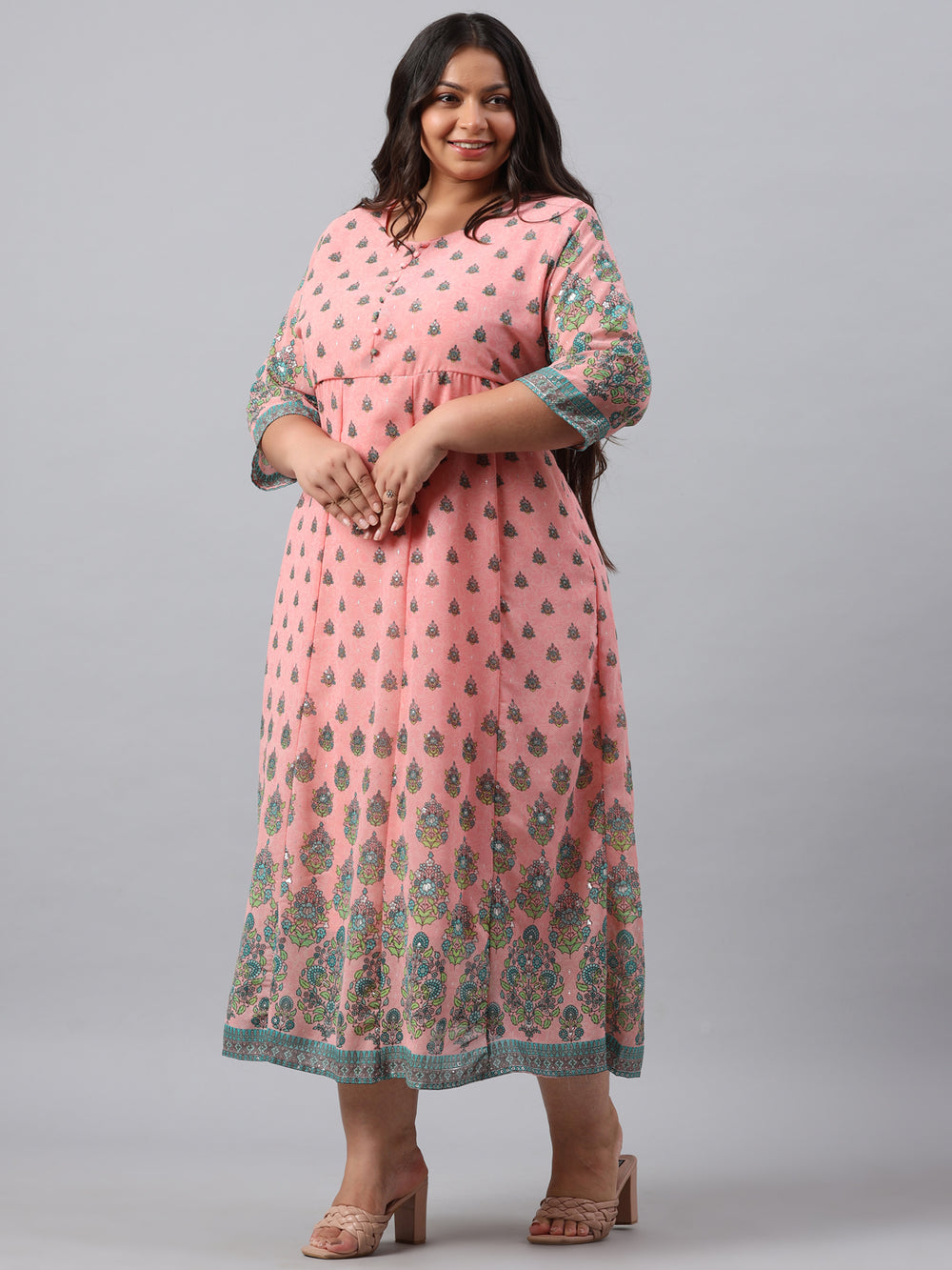 Juniper Women`s Pink Georgette Printed Flared Dress - Distacart