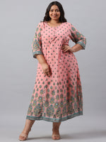 Thumbnail for Juniper Women`s Pink Georgette Printed Flared Dress - Distacart