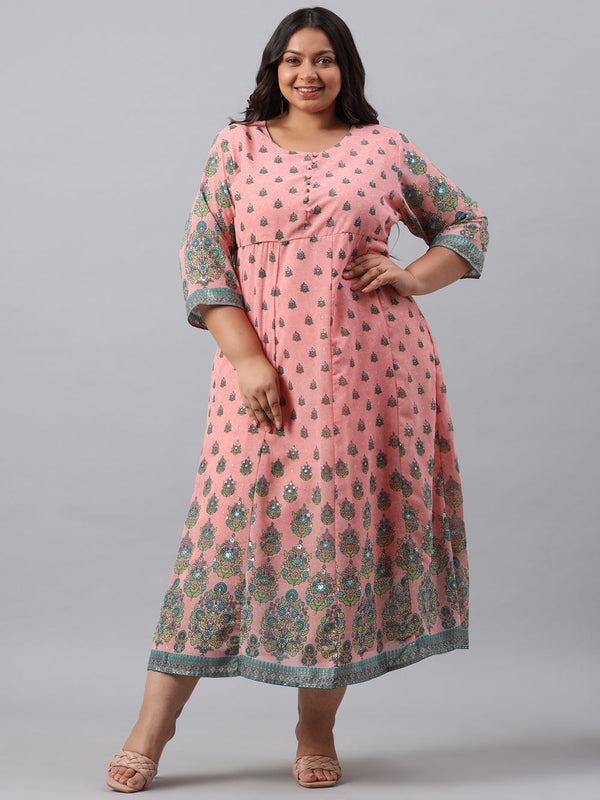 Juniper Women`s Pink Georgette Printed Flared Dress - Distacart
