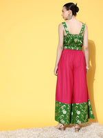 Thumbnail for InWeave Women's Green Brocade Strappy Top W Fuchsia Green Brocade Palazzo Set - Distacart