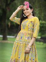 Thumbnail for Juniper Women's Mustard Cambric Printed Tiered Dress - Distacart