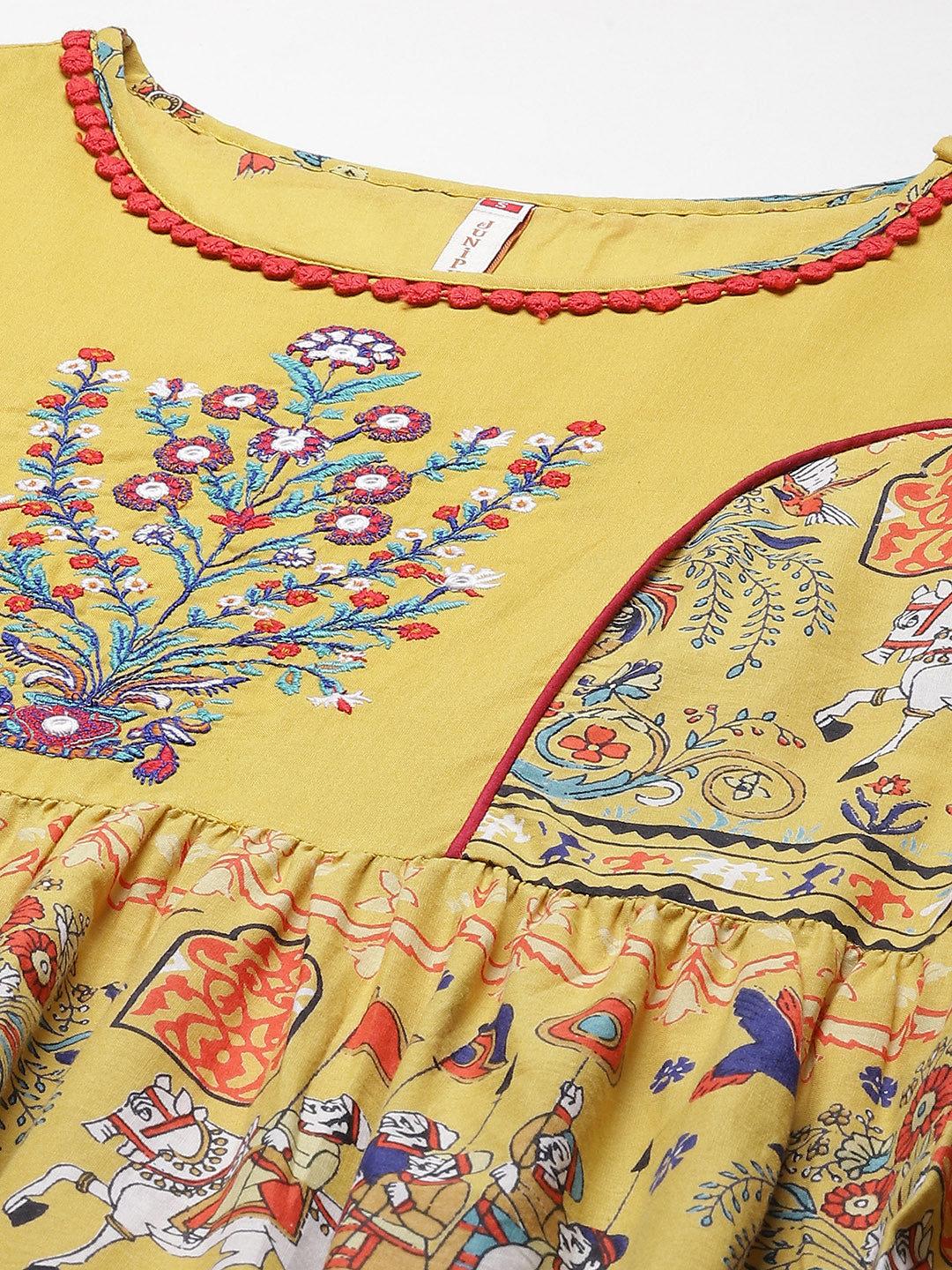 Juniper Women Mustard Cambric Printed Tiered Dress - Distacart