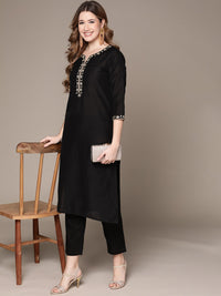 Thumbnail for Anubhutee Women Black Ethnic Motifs Embroidered Kurta with Trousers - Distacart