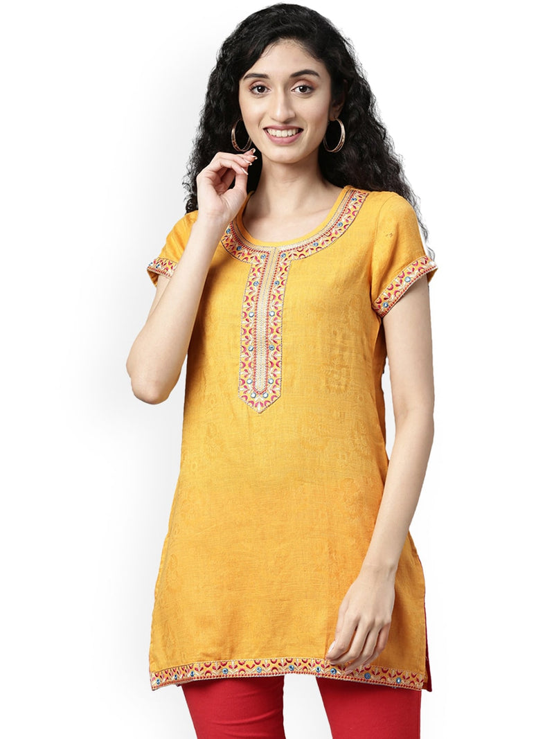 Souchii Yellow Embroidered Kurta - Distacart