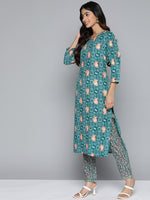 Thumbnail for HERE&NOW Floral Printed Regular Kurta with Palazzos - Distacart