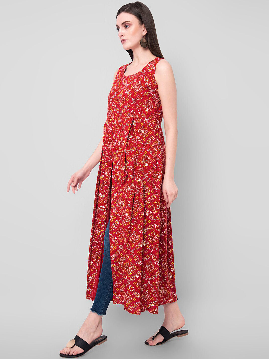 Kalini Women Red Bandhani Printed Kurta - Distacart