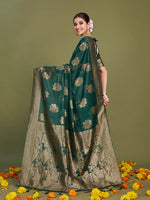 Thumbnail for Sangria Ethnic Motifs Woven Design Linen Blend Saree - Distacart