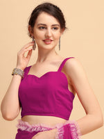 Thumbnail for Sangria Magenta Solid Poly Georgette Ruffled Saree - Distacart