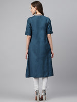 Thumbnail for Biba Women Teal Blue Solid A-Line Kurta - Distacart