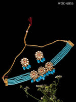 Thumbnail for Mominos Fashion Johar Kamal Women's Sky Blue Beads Pearls Gold-Plated Jewellery Set