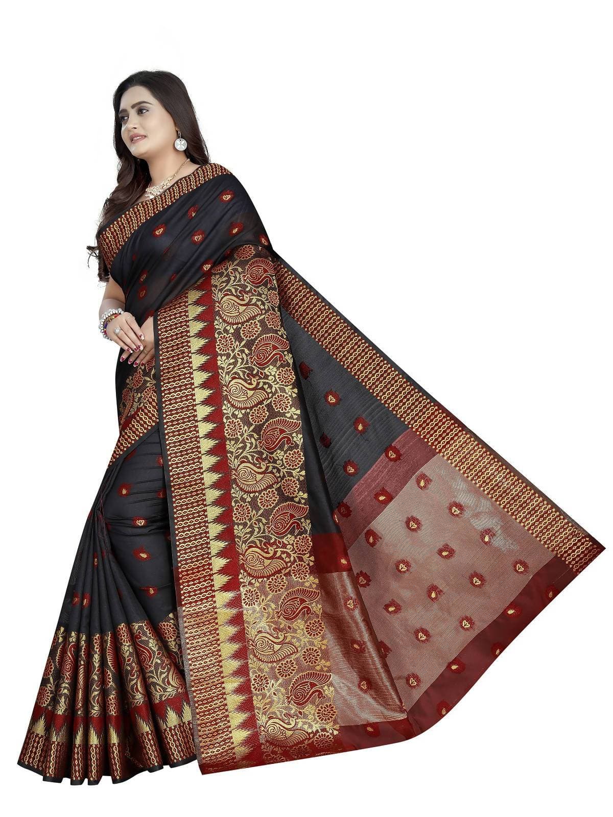 Vamika Banarasi Jaquard Black & Red Weaving Saree