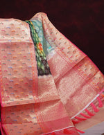 Thumbnail for Green and Pink Banaras Border Floral Design Banarasi Semi Silk Saree By Gayathri Reddy Designer Studio - Distacart