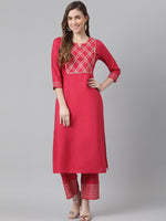 Thumbnail for Khushal K Women Maroon & White Yoke Design Kurta with Palazzos - Distacart