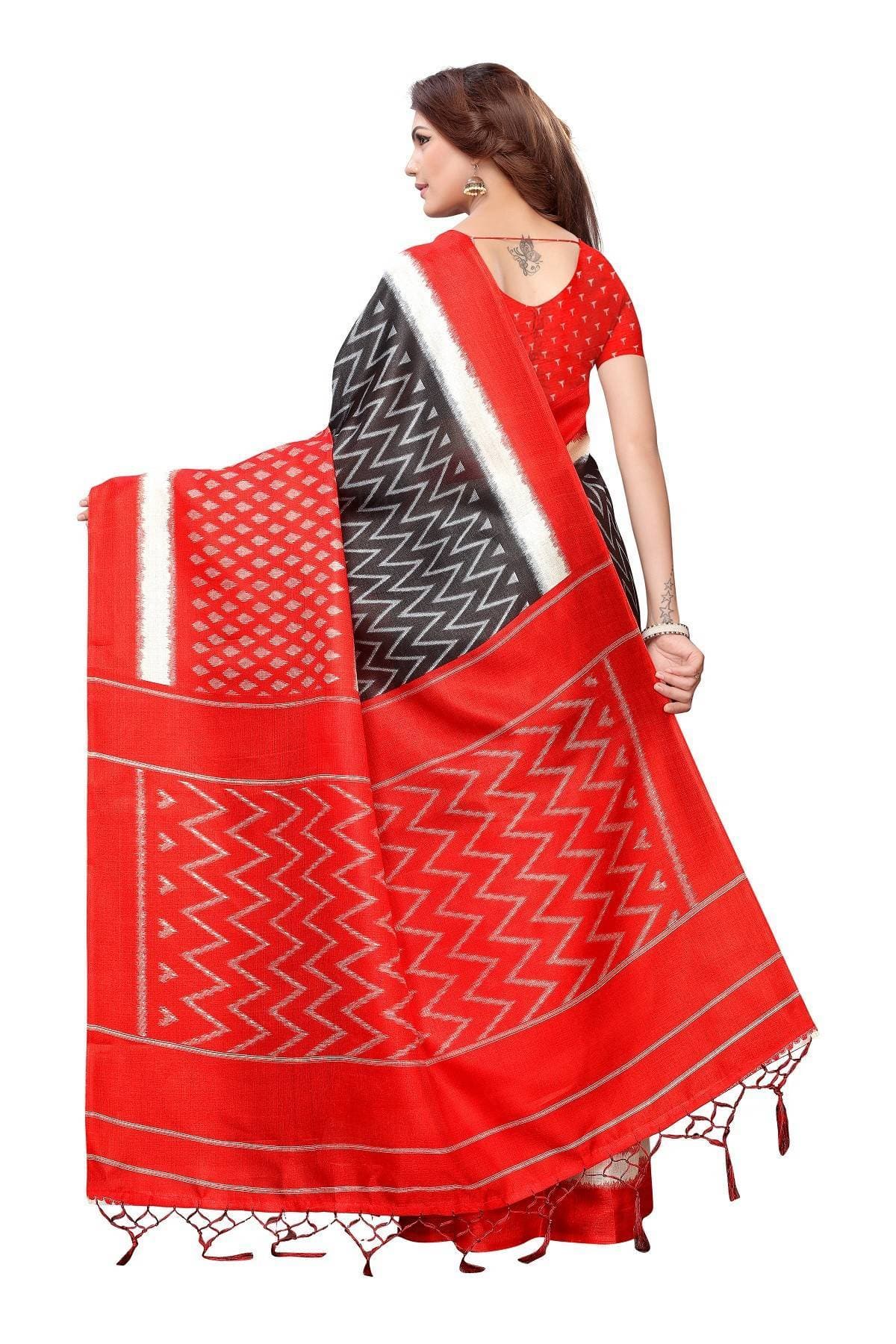Vamika Red Kalamkari With Jhalar Khadi Silk Saree Snap Red