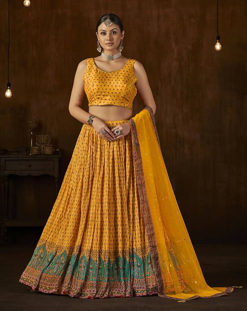 Wedding Designer Yellow Georgette Lahenga Choli - Anbazaar - Distacart