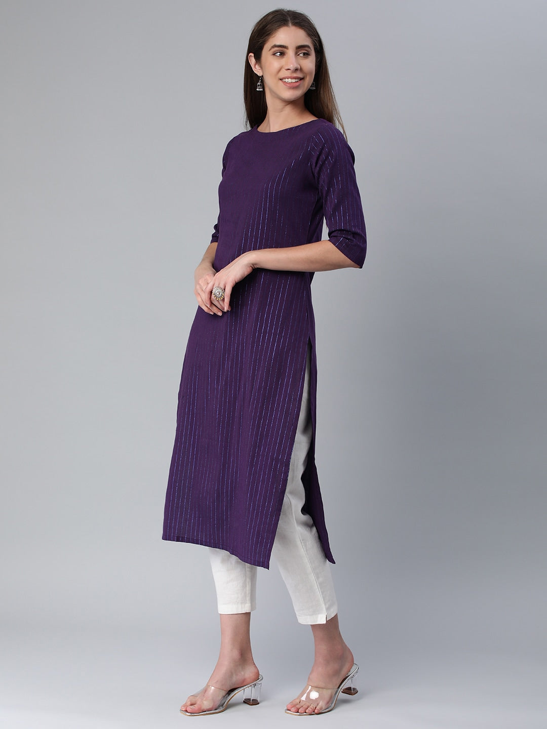 Kalini Women Striped Boat Neck Straight Kurta - Distacart