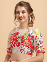 Thumbnail for Sangria Off White & Red Floral Satin Designer Saree - Distacart
