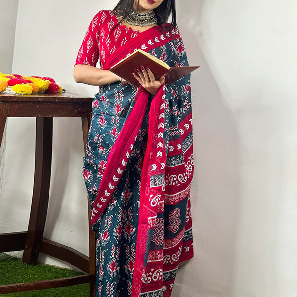 Kalini Ethnic Motifs Printed Pure Cotton Bagh Saree - Distacart