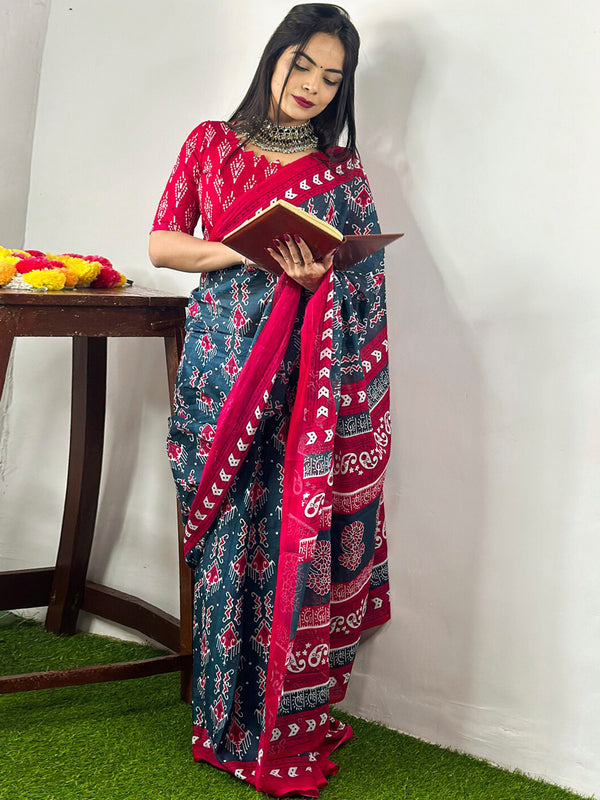 Kalini Ethnic Motifs Printed Pure Cotton Bagh Saree - Distacart