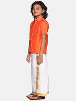 Thumbnail for Sethukrishna Boys Orange & White Shirt with Dhoti - Distacart