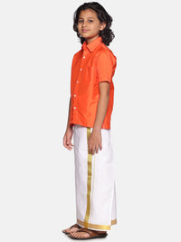 Thumbnail for Sethukrishna Boys Orange & White Shirt with Dhoti - Distacart
