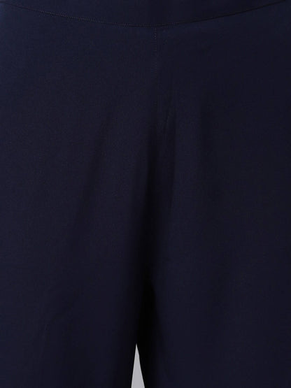 Janasya Maroon & Navy Blue Ethnic Motifs Printed Kurta with Trousers - Distacart