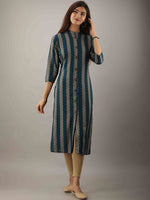 Thumbnail for Kalini Women Teal Chevron Striped Kurta - Distacart