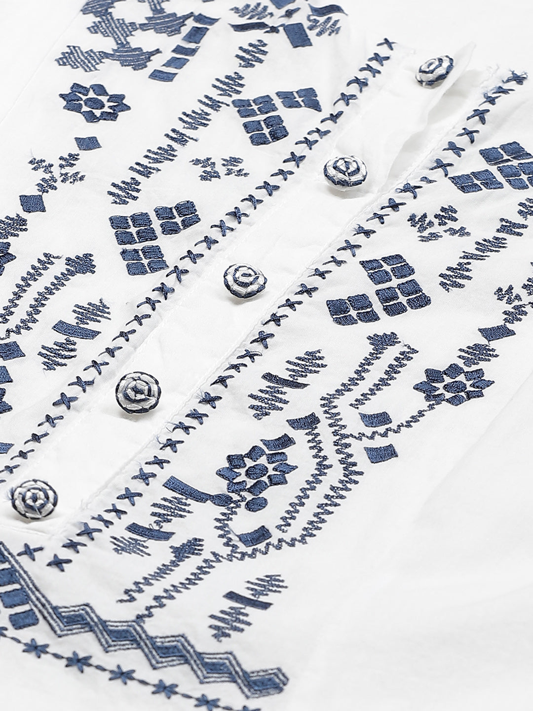 Biba Women White & Navy Blue Yoke Design Dyed A-Line Kurta - Distacart