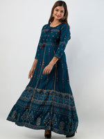 Thumbnail for Kalini Women Teal Ethnic Motifs Printed Floral Kurta - Distacart