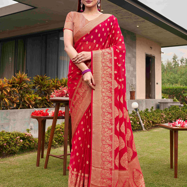 Tikhi Imli Pink Ethnic Motifs Woven Design Zari Saree - Distacart