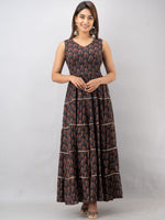 Thumbnail for Kalini Women Brown Ethnic Motifs Floral Tiered Anarkali Kurta - Distacart