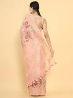 Thumbnail for Soch Peach-Coloured & Green Woven Design Zari Organza Saree - Distacart