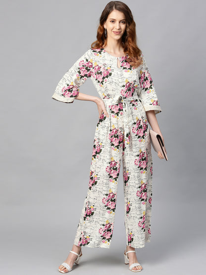 Juniper Women Offwhite Rayon Slub Printed Regular Jumpsuit - Distacart