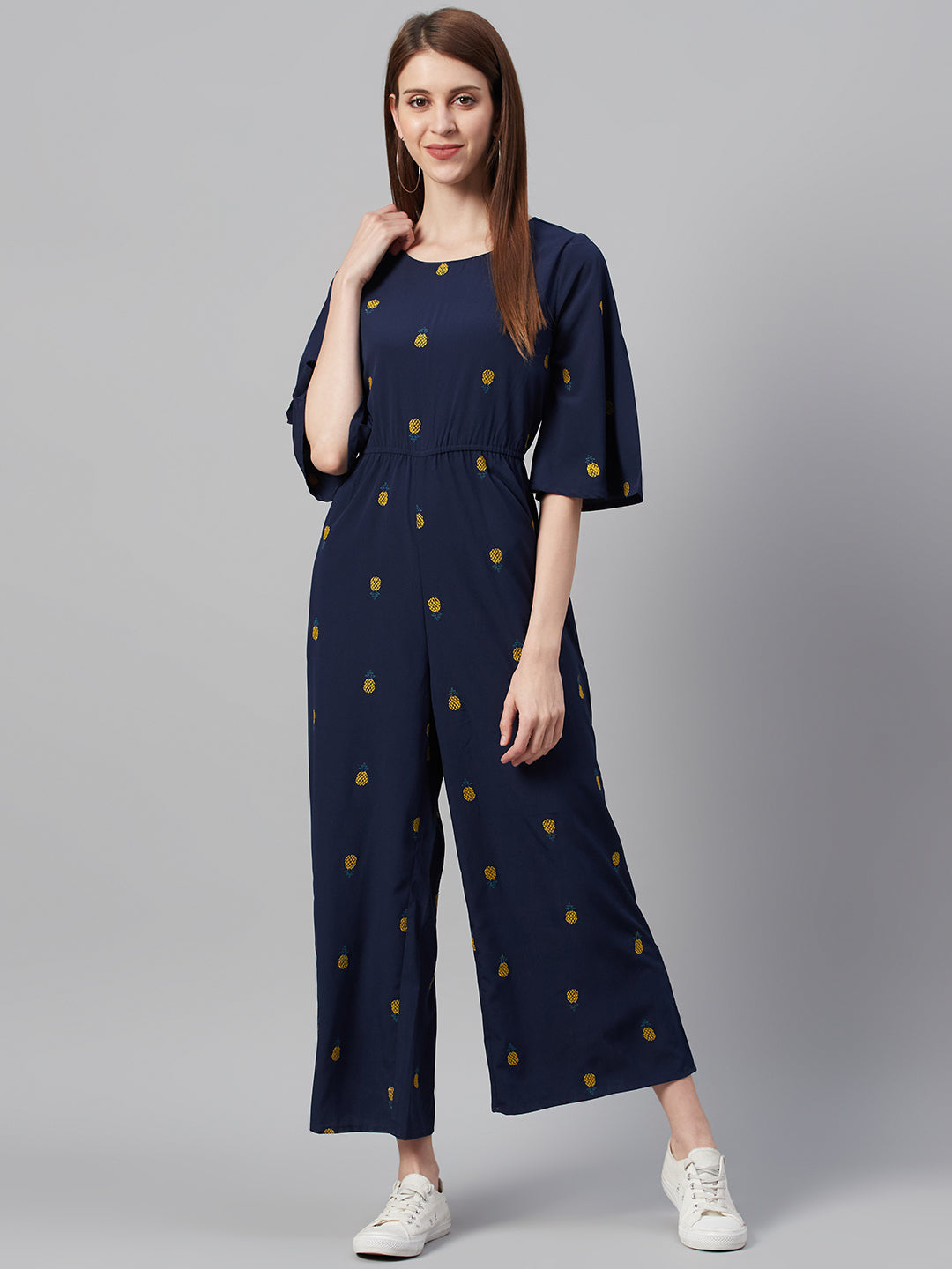 Juniper Women Darkblue Micro Poly Embroidered Regular Jumpsuit - Distacart