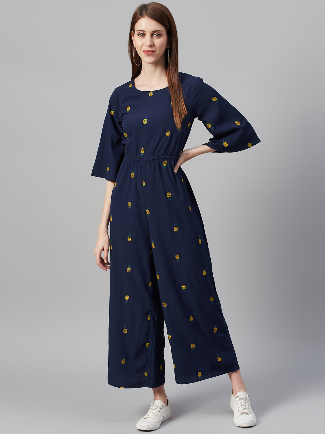 Juniper Women Darkblue Micro Poly Embroidered Regular Jumpsuit - Distacart