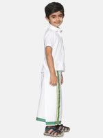 Thumbnail for Sethukrishna Boys White & Green Pure Cotton Shirt with Dhoti - Distacart