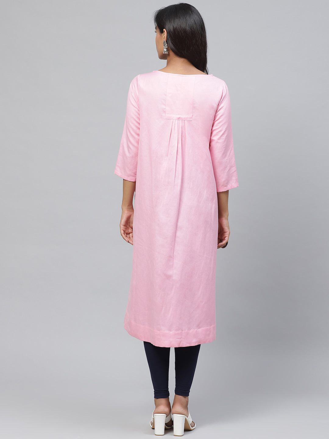 Biba Women Pink Embroidered Detail A-Line Kurta - Distacart