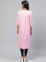 Thumbnail for Biba Women Pink Embroidered Detail A-Line Kurta - Distacart