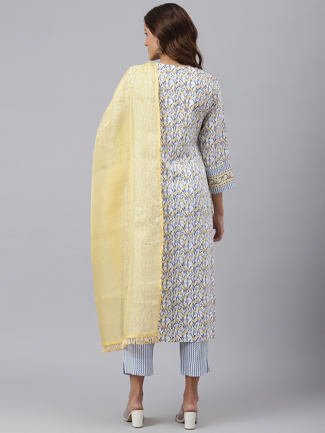 Kalini Women Yellow Floral Printed Kurta with Trousers & With Dupatta - Distacart
