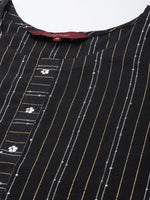 Thumbnail for Sangria Women Black & White Striped Sequin Detail Kurta - Distacart