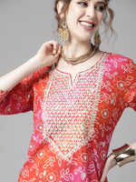 Thumbnail for Ishin Women Red & White Printed Cotton Bandhani Kurta Palazzos & Dupatta with Zari - Distacart