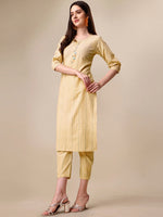Thumbnail for Kalini Women Woven Striped Thread Work Kurta with Trousers - Distacart