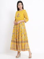 Thumbnail for Juniper Women's Mustard Georgette Printed Flared Dress - Distacart